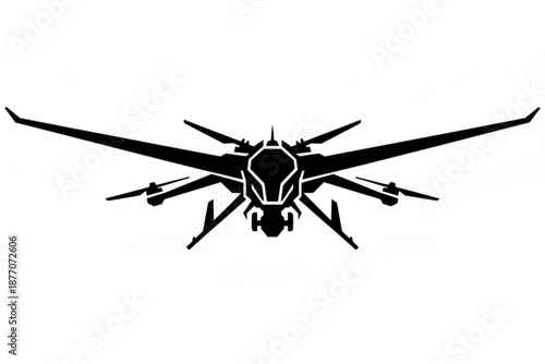 Futuristic Aircraft Silhouette: A sleek, modern aircraft design is rendered in stark black against a light backdrop, its silhouette emphasizing innovation and technological prowess.