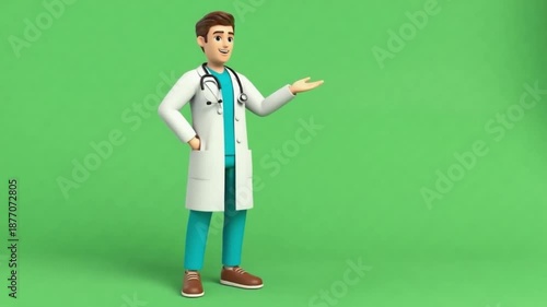 Friendly doctor presenting information in white lab coat