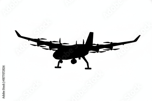 Silhouette of Aerial Vehicle: A sleek and modern aerial vehicle silhouette, symbolizing innovation in transport and technology. This represents futuristic air mobility.