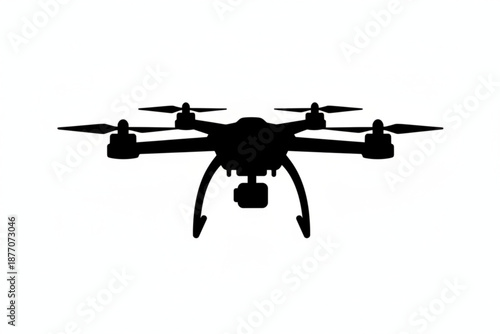 Drone Silhouette: A modern drone is captured in silhouette against a clear background, its design is emphasized by stark contrasts of light and shadow, highlighting its intricate technology.