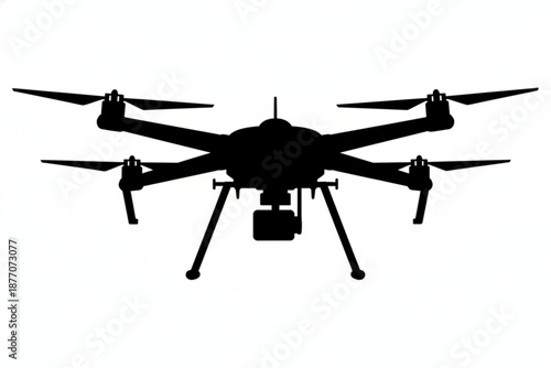 Drone Silhouette in Flight: A sleek silhouette of a drone, ready for flight, poised against the sky, symbolizing modern aerial technology and exploration.