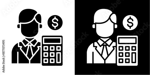 Accountant Icon Set White Glyph Style Collection