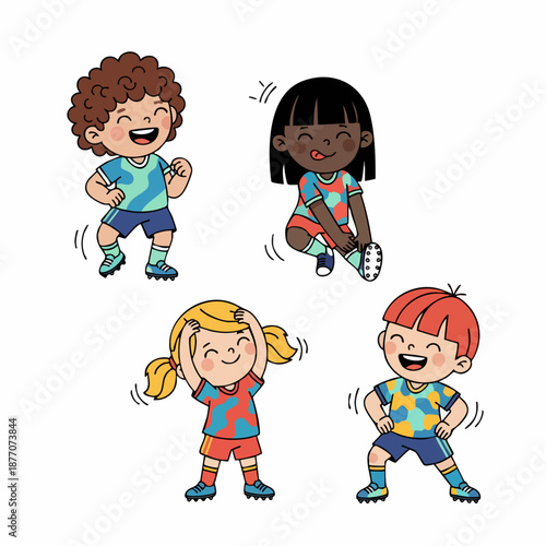 Cute Cartoon Style Happy and Active Children Play Group Illustration
