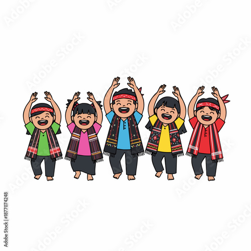 Colorful Cartoon Children Performing Traditional Indonesian Dance Illustration Art