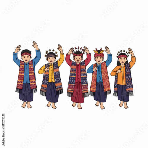 Colorful Handdrawn Traditional Tarian Lilin Dance Performance from Indonesia Illustration