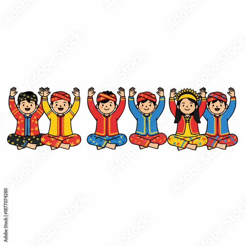 Colorful Hand Drawn Traditional Saman Dance Performance from Aceh Illustration