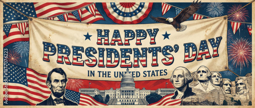 Vintage usa flag background american banner concept day independence greeting card design celebrating presidents day holiday with patriotic illustration in retro style presidents day concept