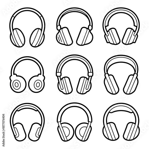 Headphone nine set coloring page line art