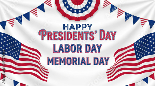 Usa flag american banner concept independence day background design for happy federal holiday celebration with patriotic color bunting and waving flag illustration presidents day concept