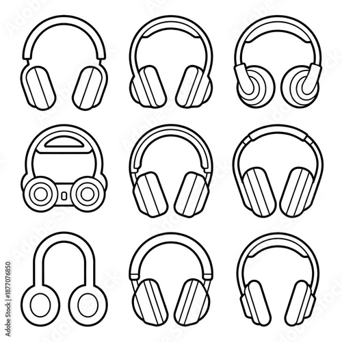 Headphone nine set coloring page line art