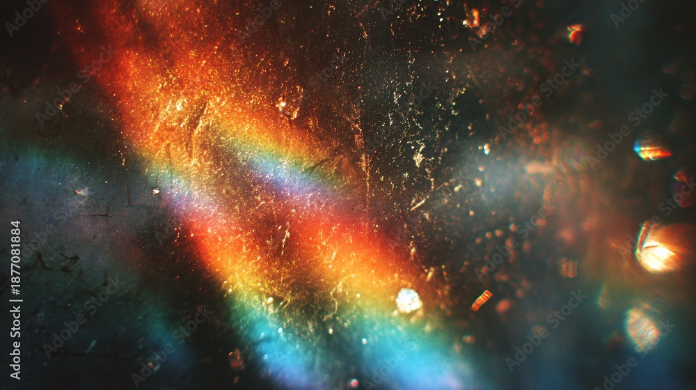 Naklejka premium Abstract colorful light reflections on dark textured surface with bokeh effect