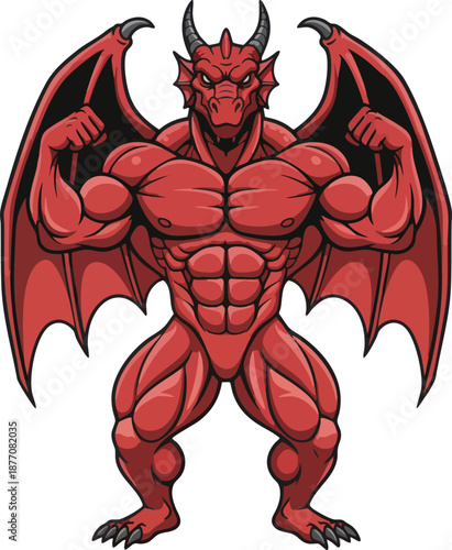 Red Demon Bodybuilder Mascot – Muscular Devil Character Illustration