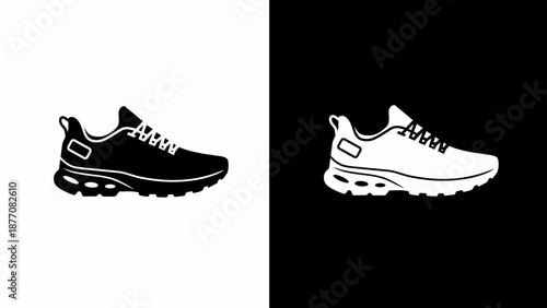Running Shoes Sneakers Black White Contrast Icon Set Vector Illustration