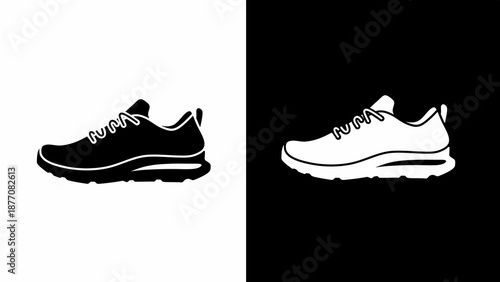 Running Shoes Icon Silhouette Black White Sneakers Footwear Vector Graphic Design