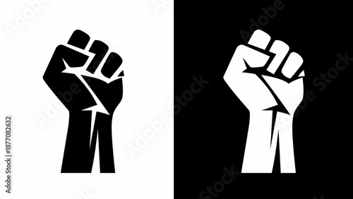 Raised Fist Icon Black White Power Solidarity Symbol