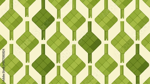 Repeating pattern of green diamond shapes on a cream background.