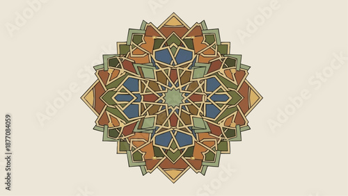 Vibrant Islamic Geometric Pattern with Intricate Design and Colors.