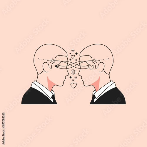 Two Heads Facing Each Other, Connection and Empathy Concept