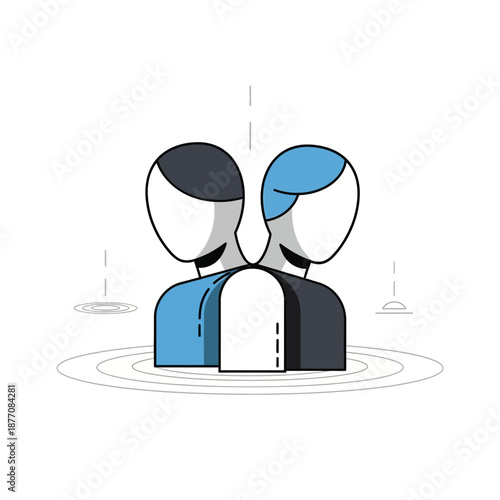 Two people back to back in blue and grey, vector illustration