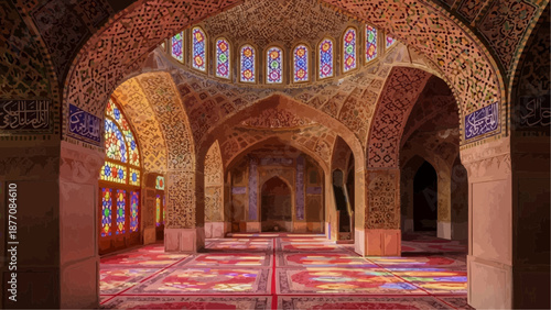 Intricate Islamic Architecture with Arches and Ornate Details.