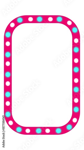 Seamless loop animation of vertical marquee light banner with rounded rectangle frame, colorful glowing bulbs cycling smoothly, ideal for signs, posters, mobile UI, promos, and advertising backgrounds