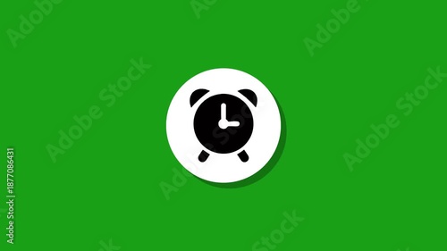 Simple green screen background featuring an alarm clock icon in white circle