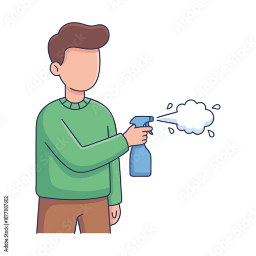 Man spraying disinfectant for hygiene and cleanliness.