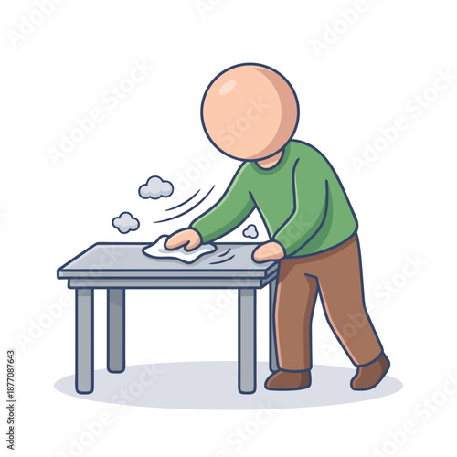 Person cleaning a table with a cloth illustrating household chores and maintenance.