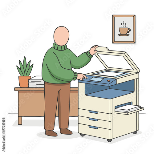 Person operating a modern office multifunction printer.