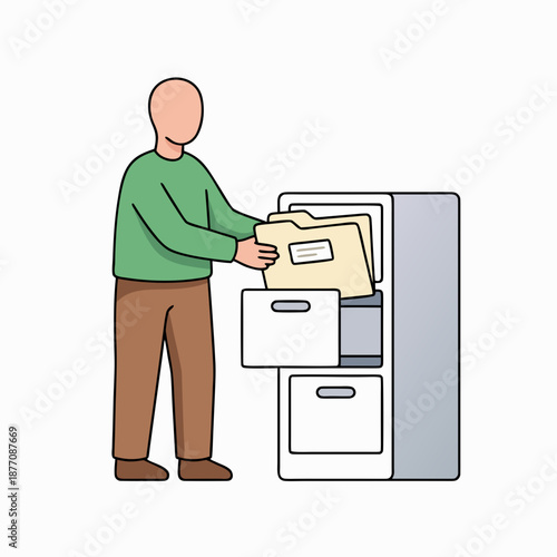 Person organizing documents in a filing cabinet.