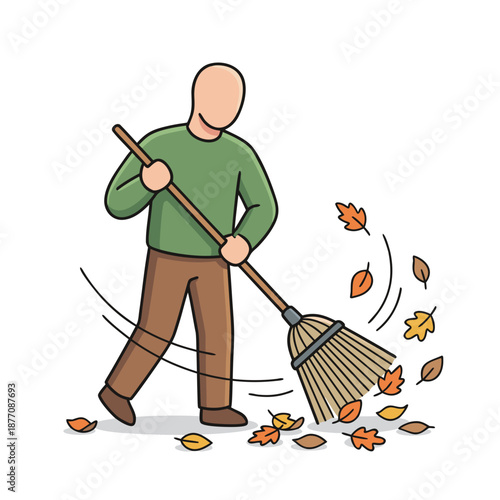 Person sweeping autumn leaves with a broom.