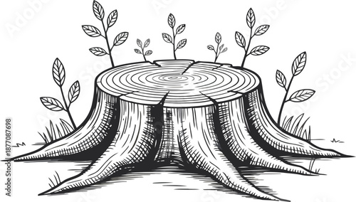 Tree Stump Illustration with New Growth