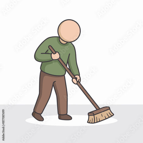 Person sweeping the floor with a broom.