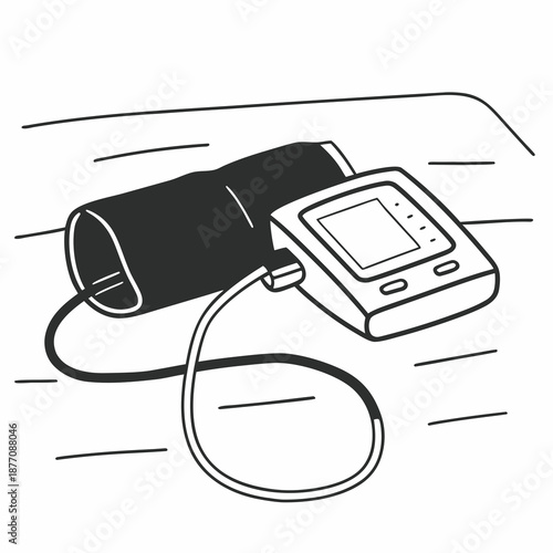 Digital blood pressure monitor on a flat surface ready for use  