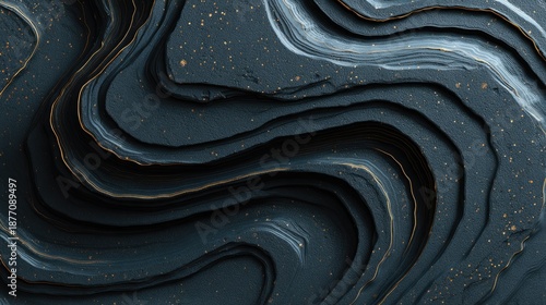 Abstract fluid art with swirling dark tones, gold accents, and smooth textures for modern design and creative projects