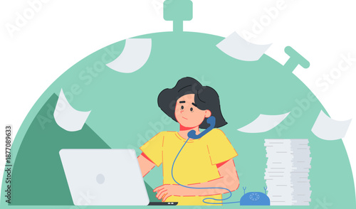 businesswoman feeling stressed with work deadline and paperwork pressure