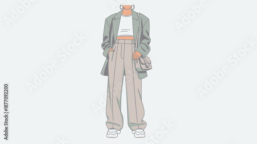 Fashionable woman in stylish casual outfit with green jacket