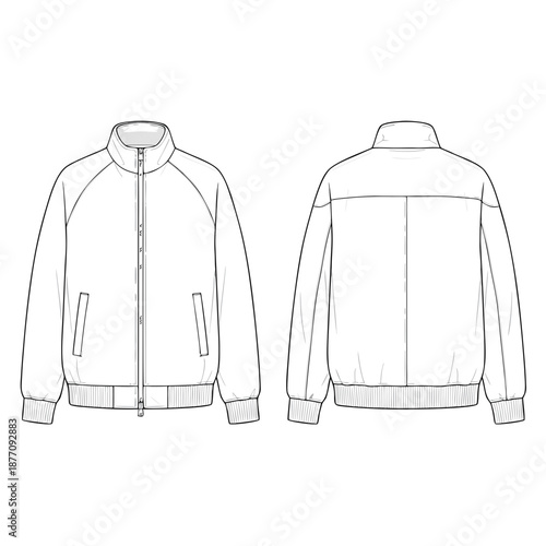 Technical sketch of a classic bomber jacket with front and back views.