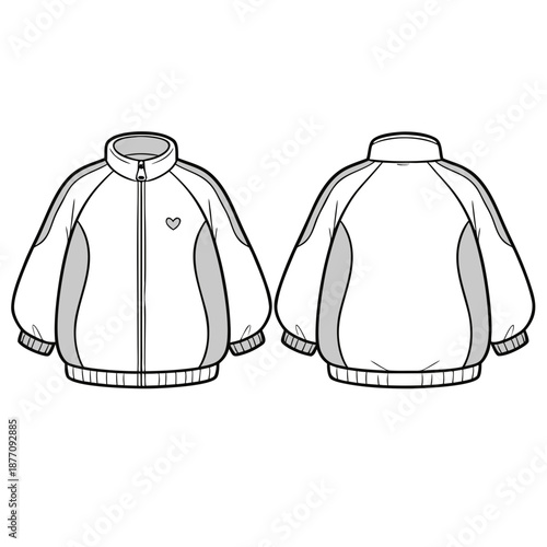 Schilderij op canvas Technical sketch of a unisex bomber jacket with raglan sleeves and a heart emblem