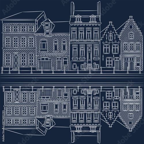 Bruges Belgium canal houses night vector