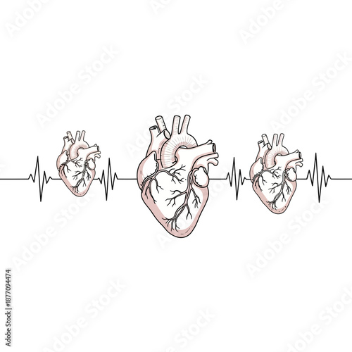 Anatomical Hearts and Heartbeat Line
