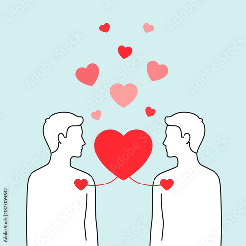 Two men sharing love with hearts