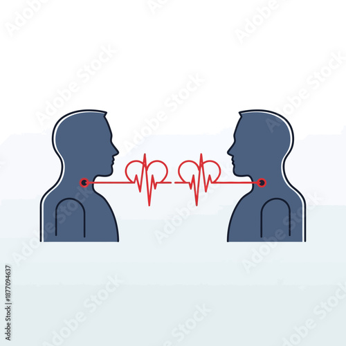 Two people communicating with a heart rhythm line connecting them