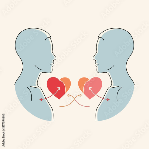 Two people sharing hearts, communication, love, connection