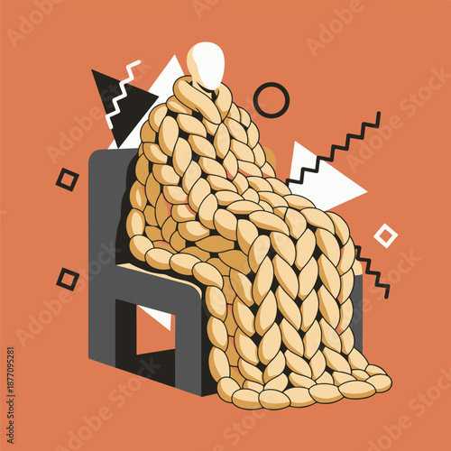 A vibrant flat illustration of a person wrapped in thick braids sitting on a chair