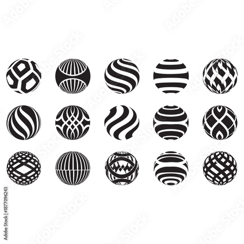 Fotografija Abstract geometric black and white spheres with diverse patterns and textures