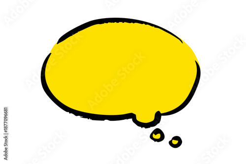 手描き風の黄色い思考吹き出しイラスト｜考え中・アイデア・コメントに使えるコミック調デザイン