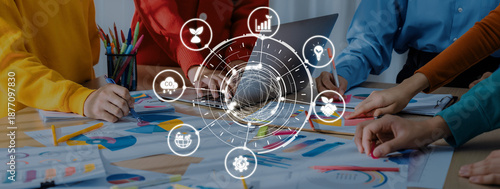 Valokuva ESG icons show environmental impact, social responsibility, and corporate governance