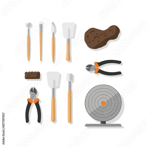 Potato carving tools set on white background.