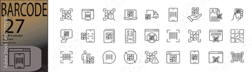 Barcode line editable icon set. Editable stroke. Vector illustration.